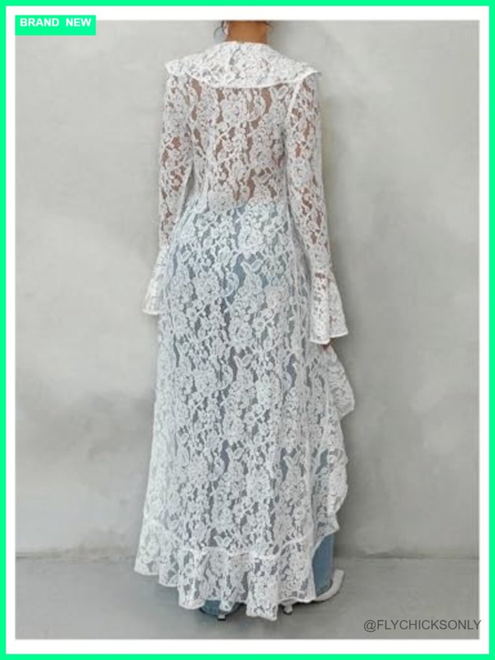 Floral Lace Duster High Low Tops Long Sleeve Cardigan - Picture 2 of 5